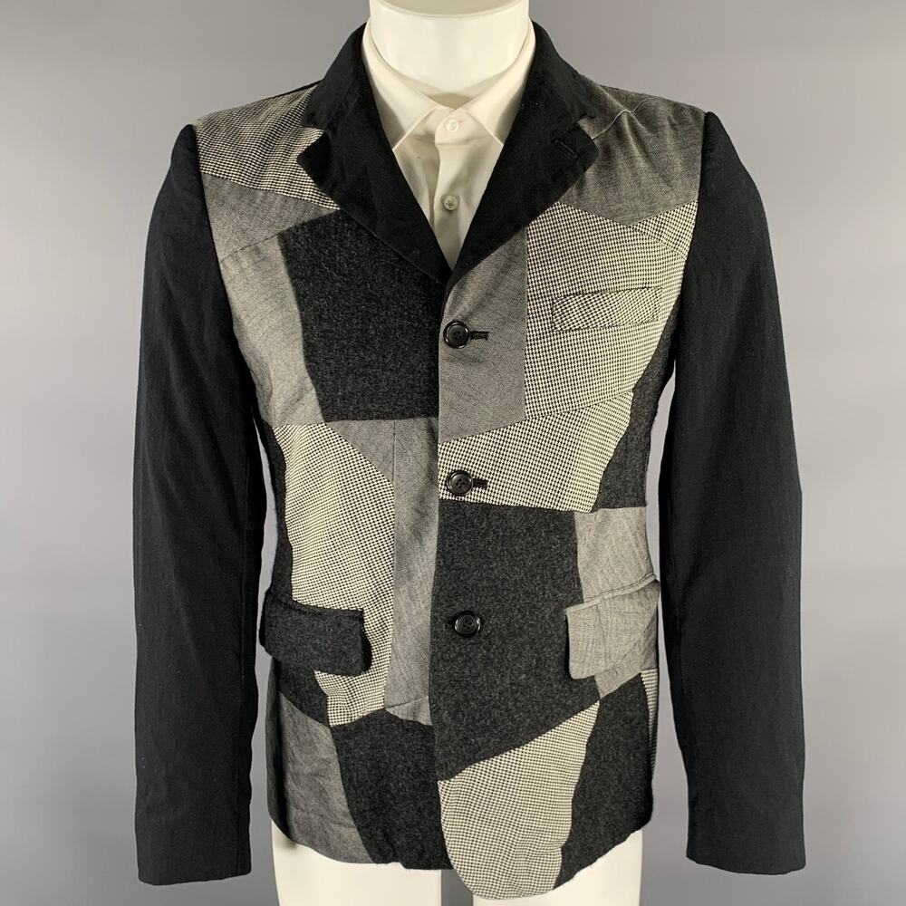 COMME des GARCONS BLACK Chest Size M Black Grey & White Patchwork Sport Coat